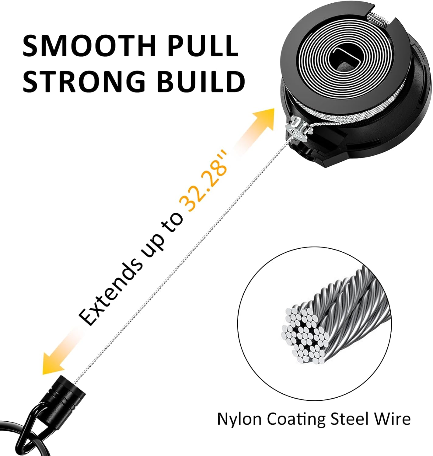 MNGARISTA Retractable Badge Holder, Heavy Duty Badge Reel Keychain with Belt Clip, 3K Carbon Fiber ID Card Holder Lanyard with 32.28" Retractable Key Chain, Black（2 Pack）