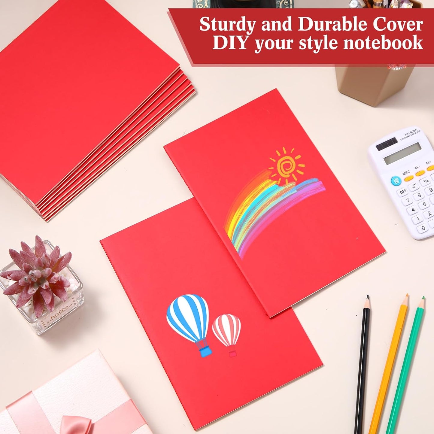 100 Pcs Kraft Notebook Journals 5.5 Inch x 8.3 Inch A5 Softcover Notebooks Bulk for Writing Sketch Office Notepad with 60 Pages 30 Sheets (Multicolor,Lined) (Red,Lined)