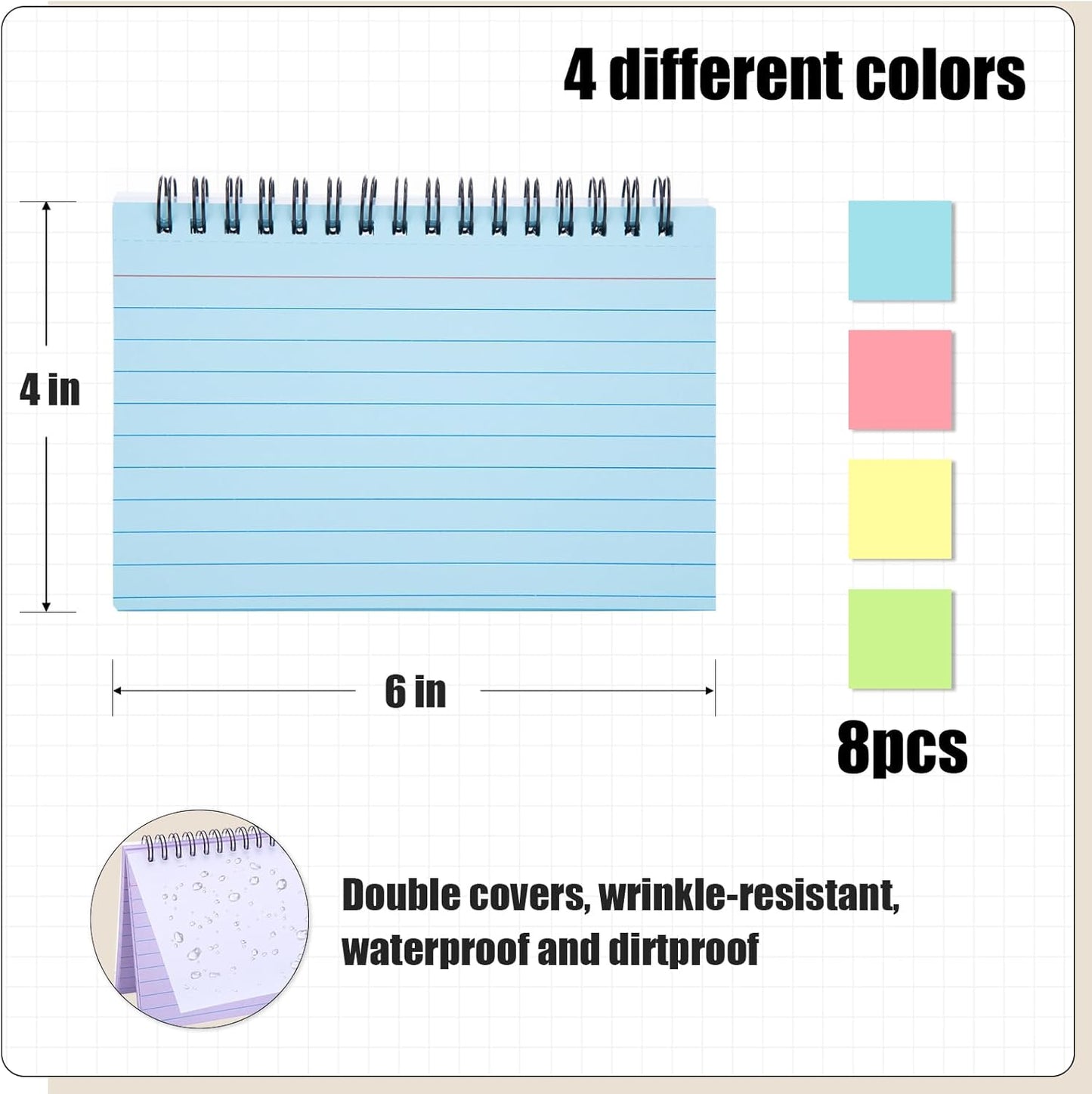 Koogel 400PCS Index Cards with Rings, 4x6 Colored Ruled Index Cards with Waterproof Covers for Back to School, Flashcard Recipe Note Card for Studying Nursing School College Essentials, 4 Colors
