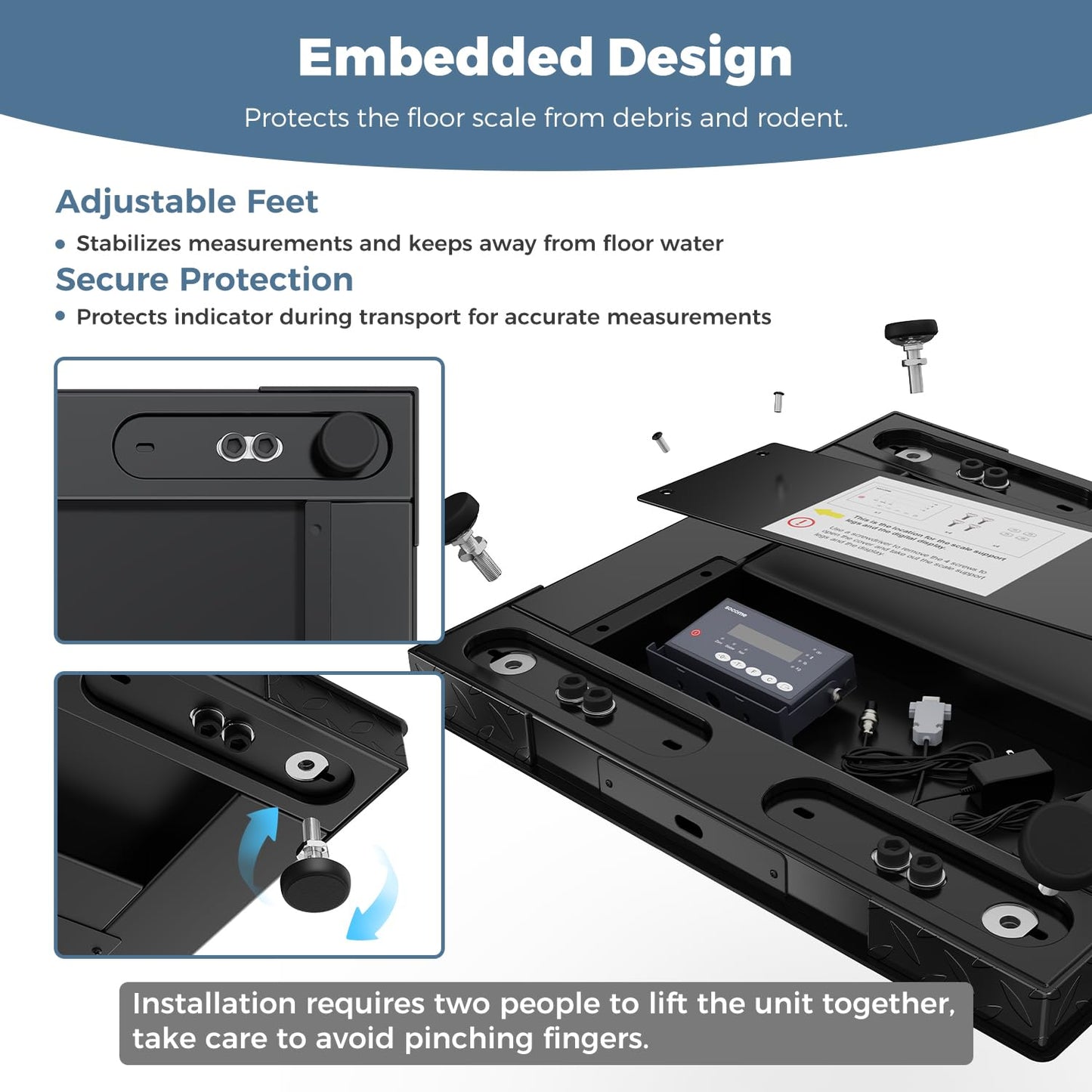 24"x24" Industrial Floor Scale, Precision Pallet Scale with Digital Indicator, Heavy Duty Weighing Scale for Floor Bench Office Weight Weighing, 2500 lb x 1 lb, Black