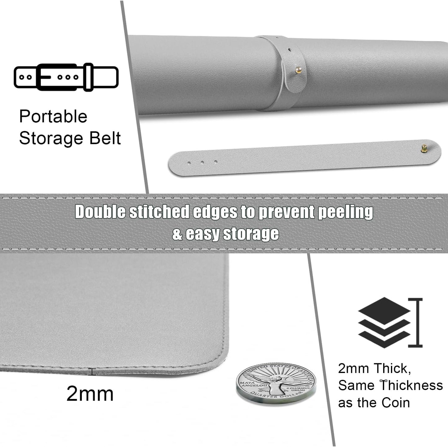 BLESWIN Large Desk Pad, 55'' x 17'', PU Leather & Cork, Office Desk Mat, Light Gray