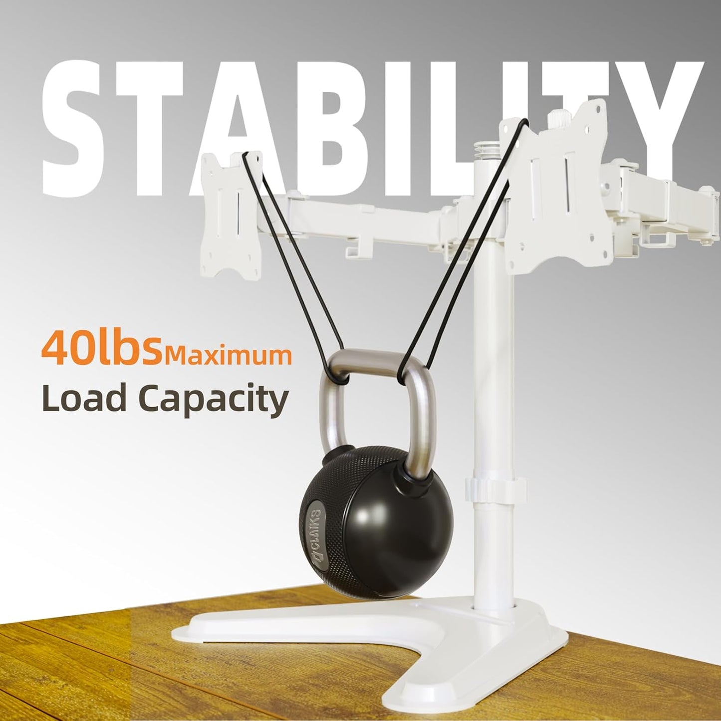 Claiks Dual Monitor Mount, Ergonomic Adjustable Monitor Arm for Max 32 inch Screens, Adjustable Computer Monitor Stand up to 40 lbs, VESA Mounting Holes 75&100mm, White