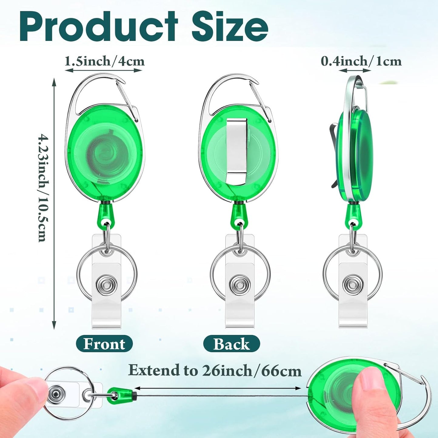 Laumoi 80 Packs Retractable ID Badge Holder Name ID Badge Reel Clips Keychain with Belt Clip and Key Ring for Office Worker Doctor Nurse Employee (Transparent Green)
