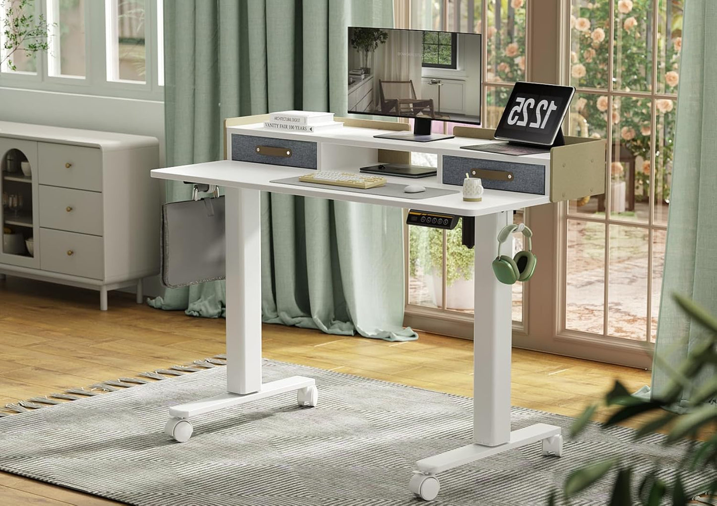 YDN Electric Standing Desk with Drawers, Adjustable Height Stand Up Desk, 48 inch Electric Sit Stand Computer Desk for Home Office, White