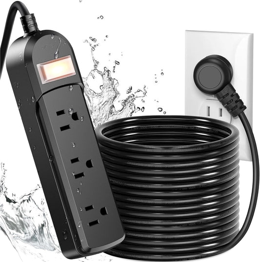 IPX6 Outdoor Power Strip Weatherproof, Waterproof Surge Protector with 3 Wide Outlet 25FT Long Extension Cord, Wall Mountable for Outside Decorations and More UL Listed(Black)