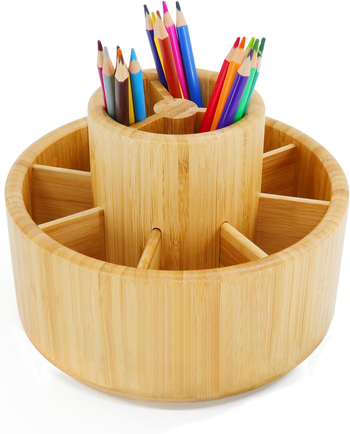 Utoplike Bamboo Rotating Art Supply Desk Organizer, Pencil Holder Organizer, Desktop Storage Caddy for Pen, Colored Pencil, Crayon, Paint Brushes, Art Studio&Office