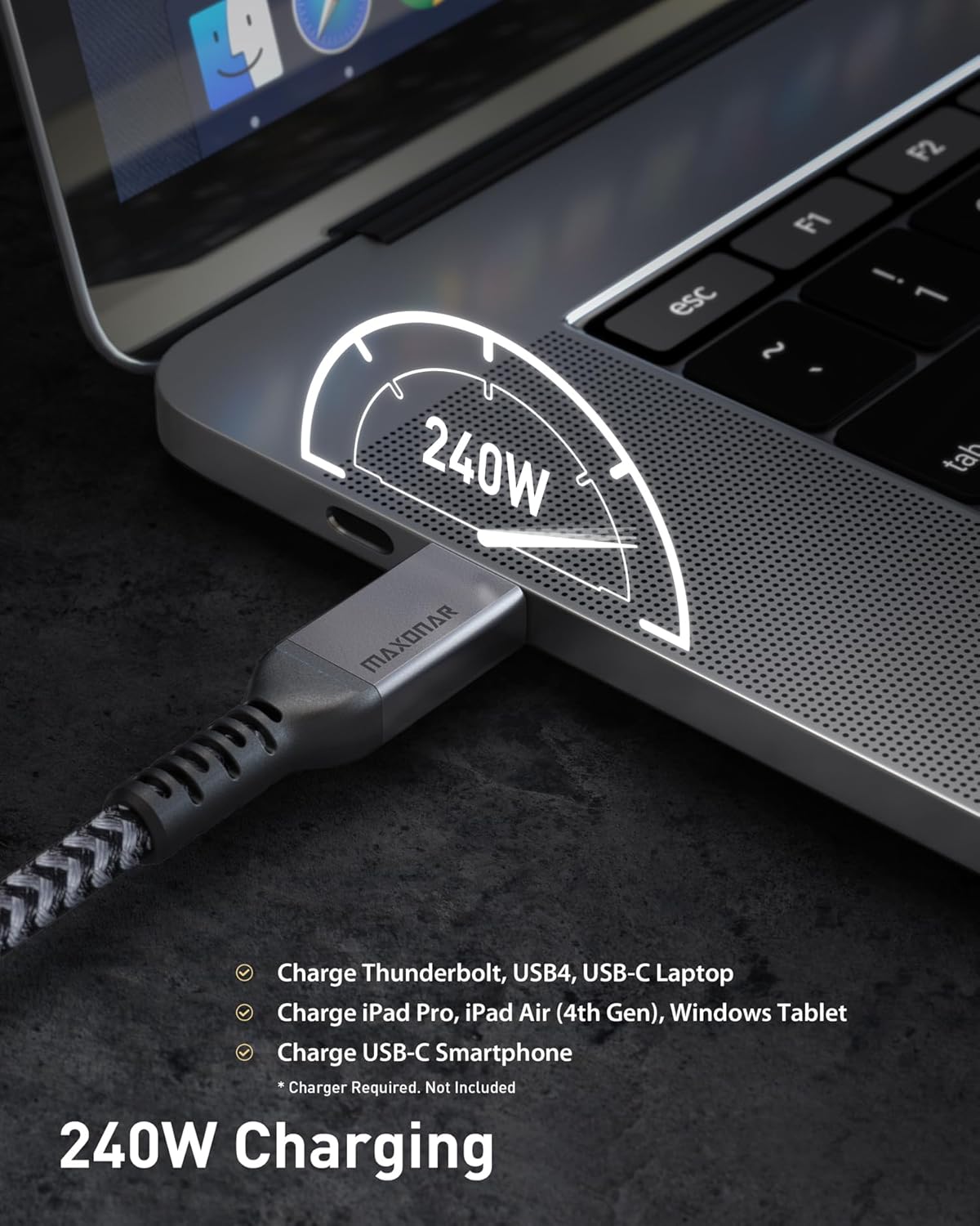 Maxonar [1Ft] Thunderbolt 4 Cable, Short Thunderbolt Cable 40Gbps with 240W Charging and 8K/5K@60Hz Compatible with Thunderbolt 4/3, USB4, and USB C