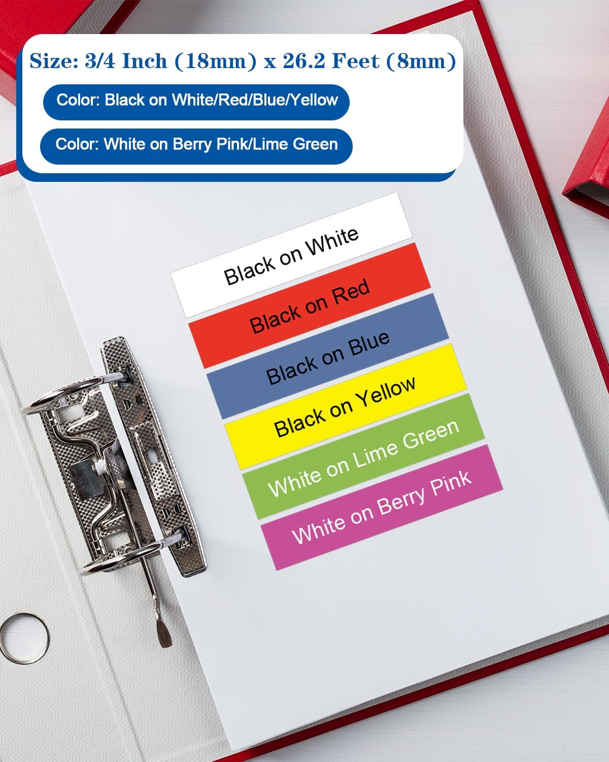 6-Pack TZe 18mm Label Tape Replacement for Brother Label Maker Tape TZ Tape 18mm 0.7 Inch Laminated Colored 3/4 Inch Refills for PT-D410 PT-D400 PT-D600 PT-D610BT, White/Red/Blue/Yellow/Pink/Green