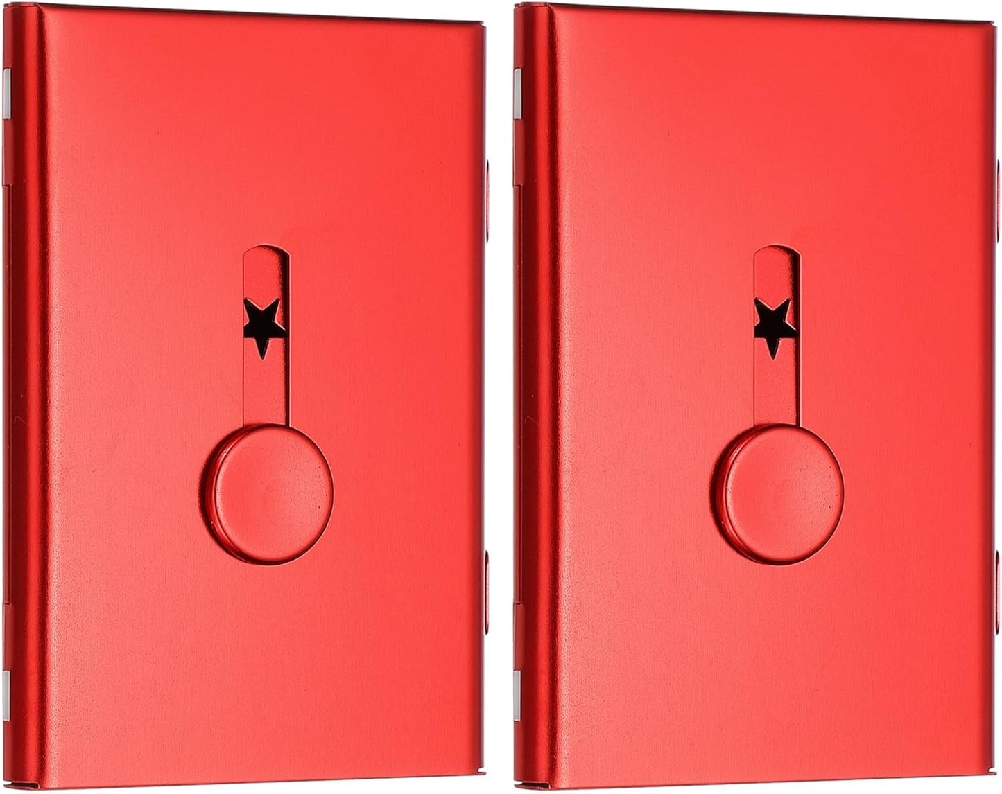 PATIKIL 2 Pcs Business Card Holder, Thumb Drive Business Card Holder Portable Business Card Holders Alloy Slide Out Card Case for Business Meeting, Red