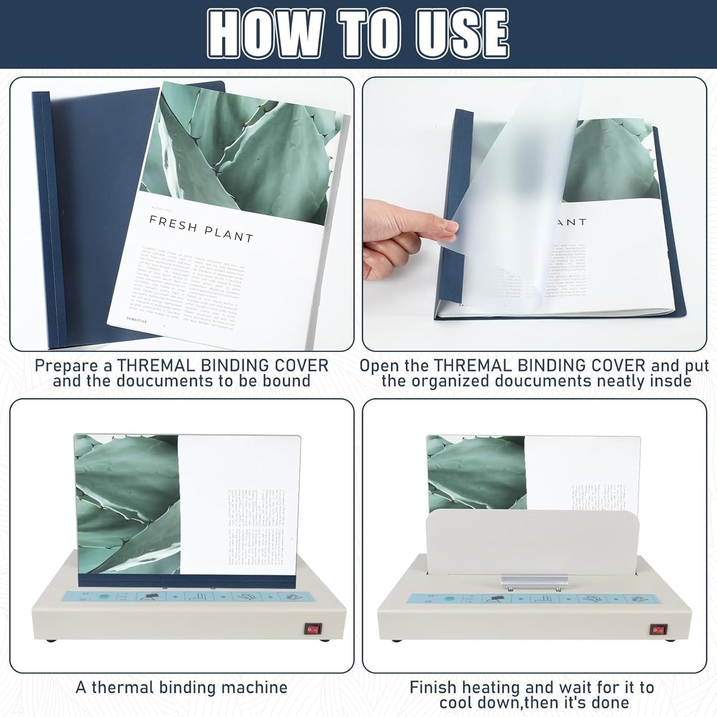 10 Pcs Thermal Binding Covers, 8.5 x 11 Inch Letter Size, 1 Inch Spine Holds 240 Sheets, Clear Front Paper Back Report Cover Suitable for Schools Offices Presentation(Blue)