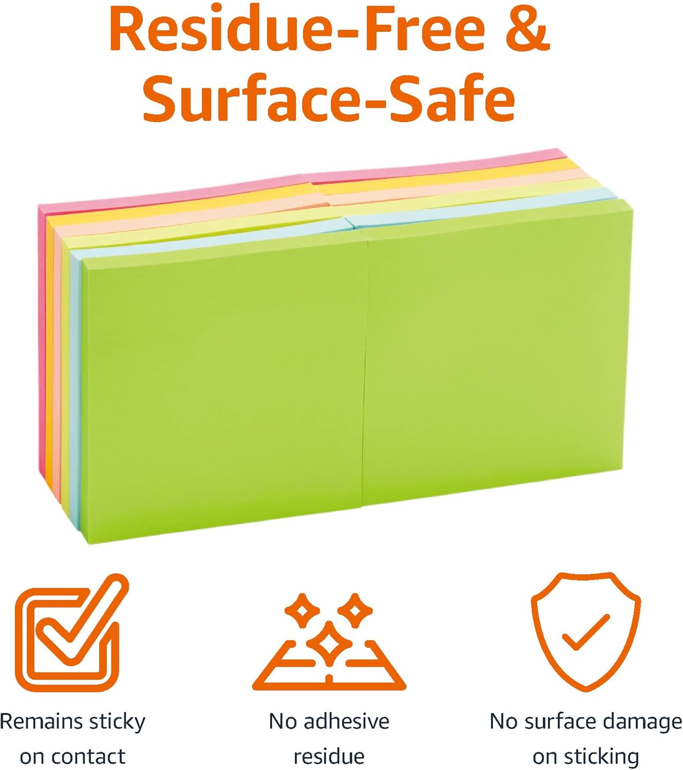 Amazon Basics Sticky Notes, 3x3 Inches, Assorted Colors Self-Stick Pads, Easy to Post for Home, Office, Notebook, 70 sheets/Pad, Pack of 12