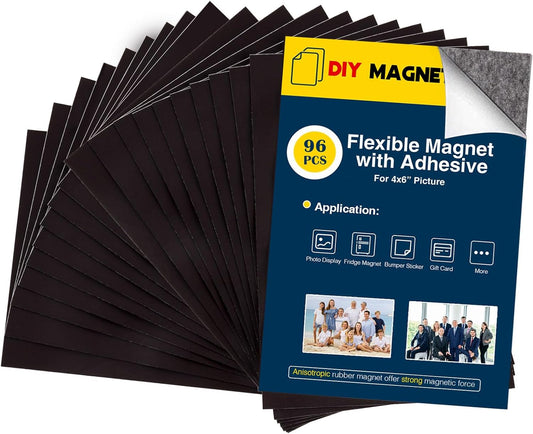 Magnet Sheets with Adhesive Backing for 4x6 Pictures(Bulk Pack of 96 Pieces),Adhesive Photo Magnets for Home/Classroom/Office,Flexible Magnets for Refrigerator