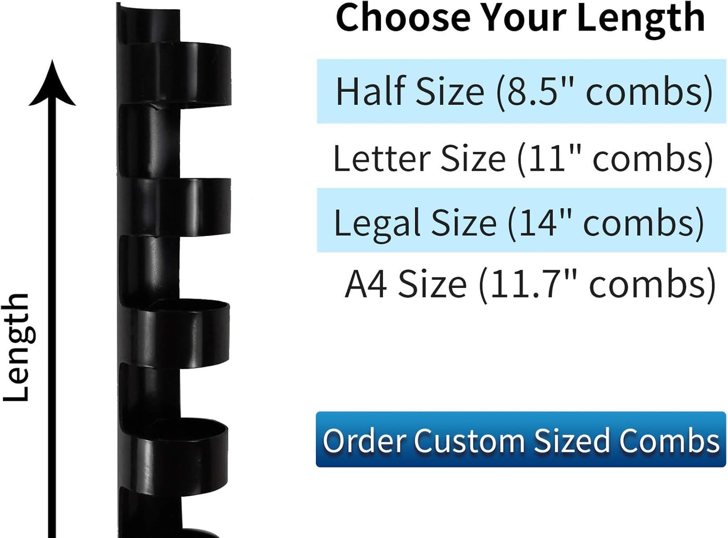Rayson CR681012-BK Plastic Comb Binding Ring, 1/4in,5/16in,3/8in,1/2in, 19-Ring Letter Size, Black Comb Spines, Multi-Size Pack of 100