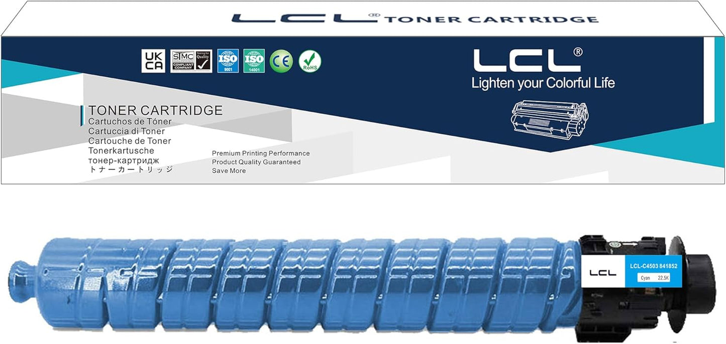 LCL Compatible Toner Cartridge Replacement for Ricoh 841852 for Ricoh MP C4503 MP C4504 MP C4504ex MP C5503 MP C5504 MP C6003 MP C6004 MP C6004ex Printer (1-Pack Cyan)
