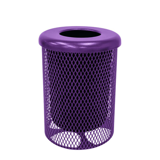RFT-PUR Heavy Duty Round Trash Receptacle with Flat Top, Liner Included, 32 Gallon, Purple, Made in America