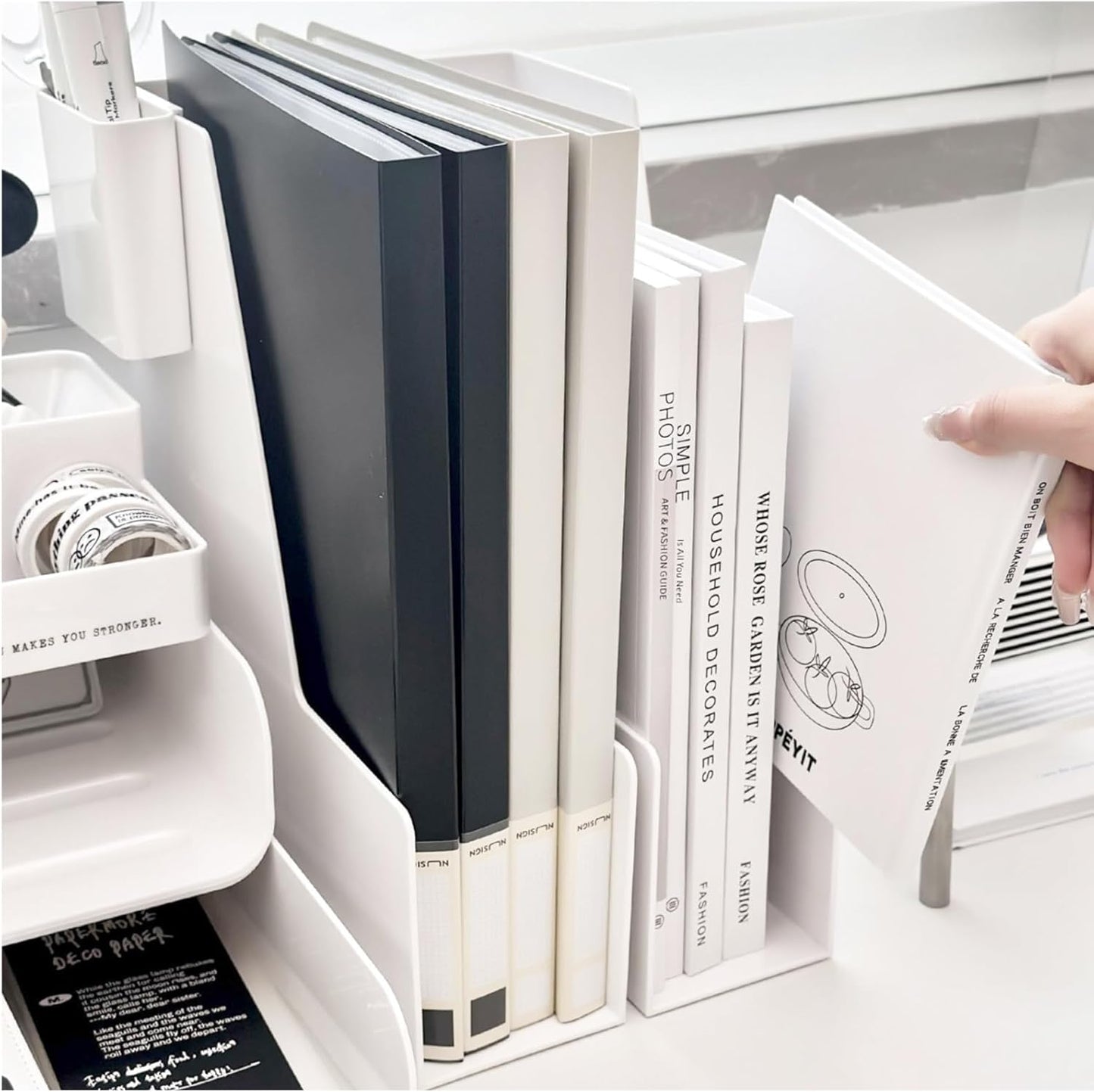 Vertical File Holder, 2 pack Plastic Document Organizer and Magazine Organizer, Multi-purpose Document Organizer for Home Office (White)