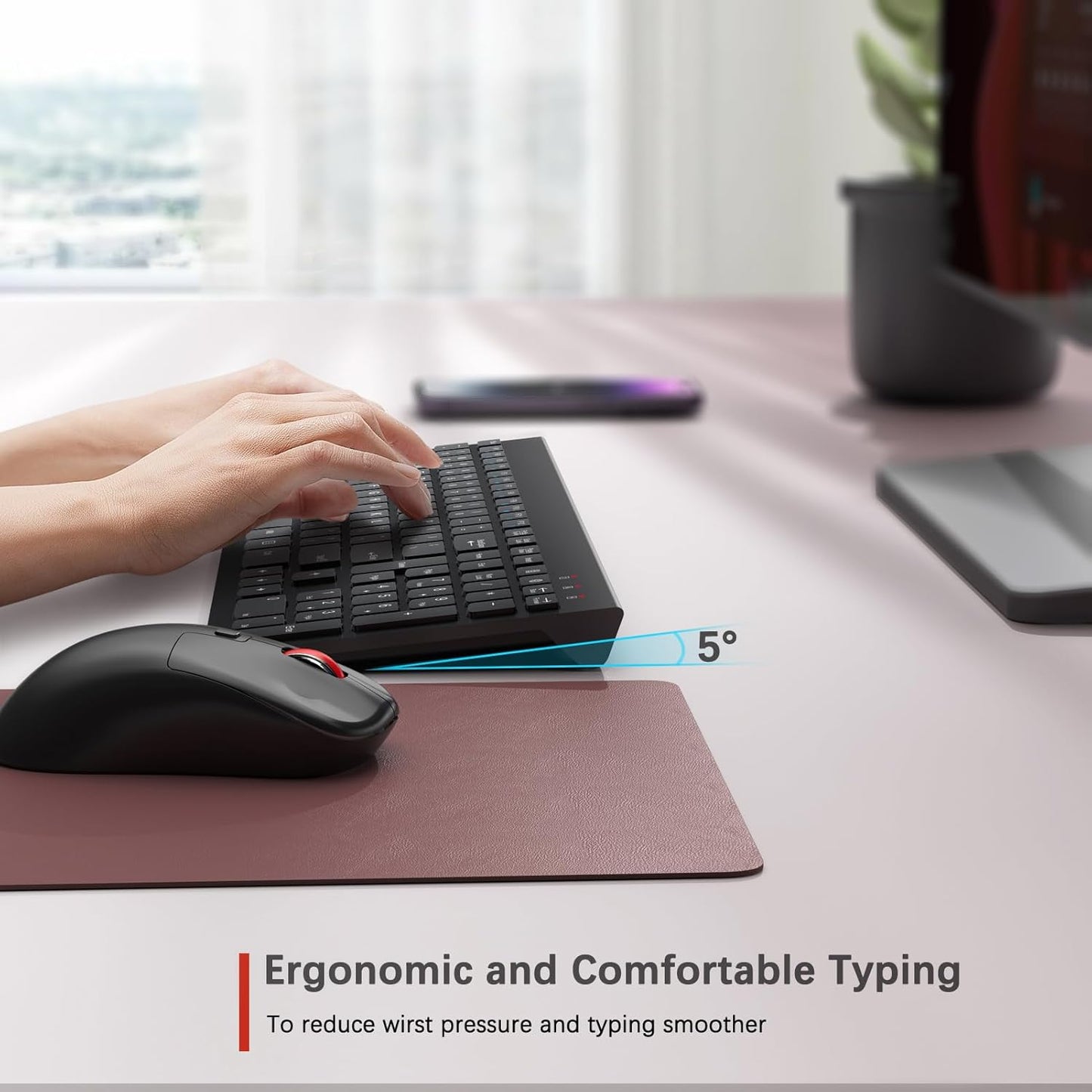 Wireless Keyboard and Mouse Combo,Quiet Click,Full Size Design with Number Pad,Ergonomic Mouse with 5 DPI,Sleep Mode-GAMCATZ 2.4G Slient Portable Cordless Combo for Laptop/PC/Computer/Mac(Black)