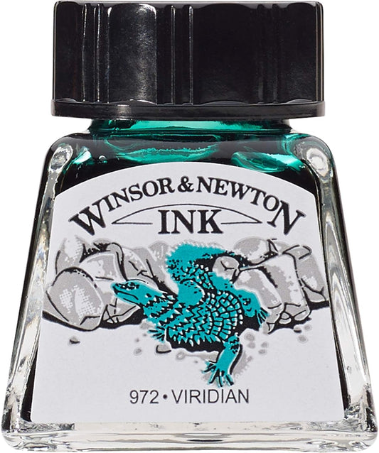 Winsor & Newton Viridian Drawing Ink, 14ml Bottle, Acrylic, Multicolor