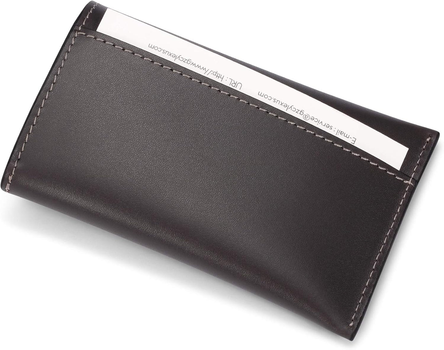 HISCOW Business Card Holder with Flap for Dispensing Cards - Italian Calfskin (Gray)