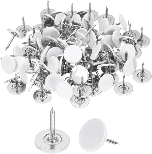 uxcell 120Pcs Push Pins, 11mmx13mm Round Flat Head Decorative Thumb Tacks Upholstery Tacks for Cork Board Office Wall Hangings, White
