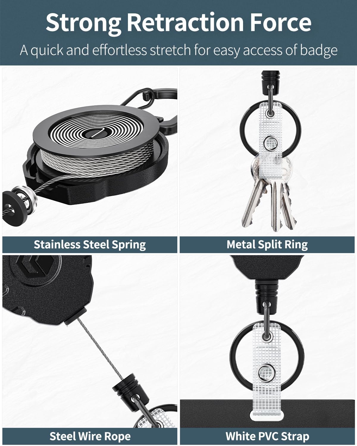 Uniclife 2 Pack Sliding Badge Holder Horizontal Hard Plastic Case with Retractable Keychain Badge Reel for up to 8 oz Card Protector for ID Credit Card Proximity Key Card Driver’s License and Pass