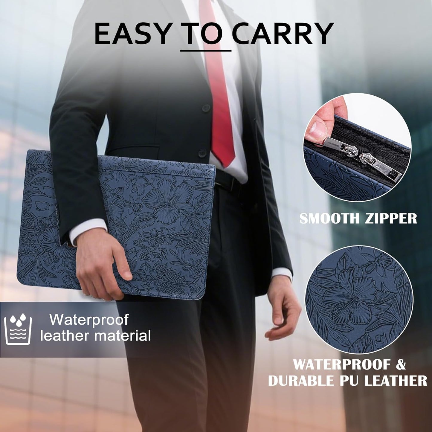 Calfinder 3 Ring Portfolio Binder,PU Leather Padtfolio Binder with Zipper,Padfolios for Women&Men,Professional Business Portfolio Organizer for Resume/Interview, A4 Letter Document Organizer