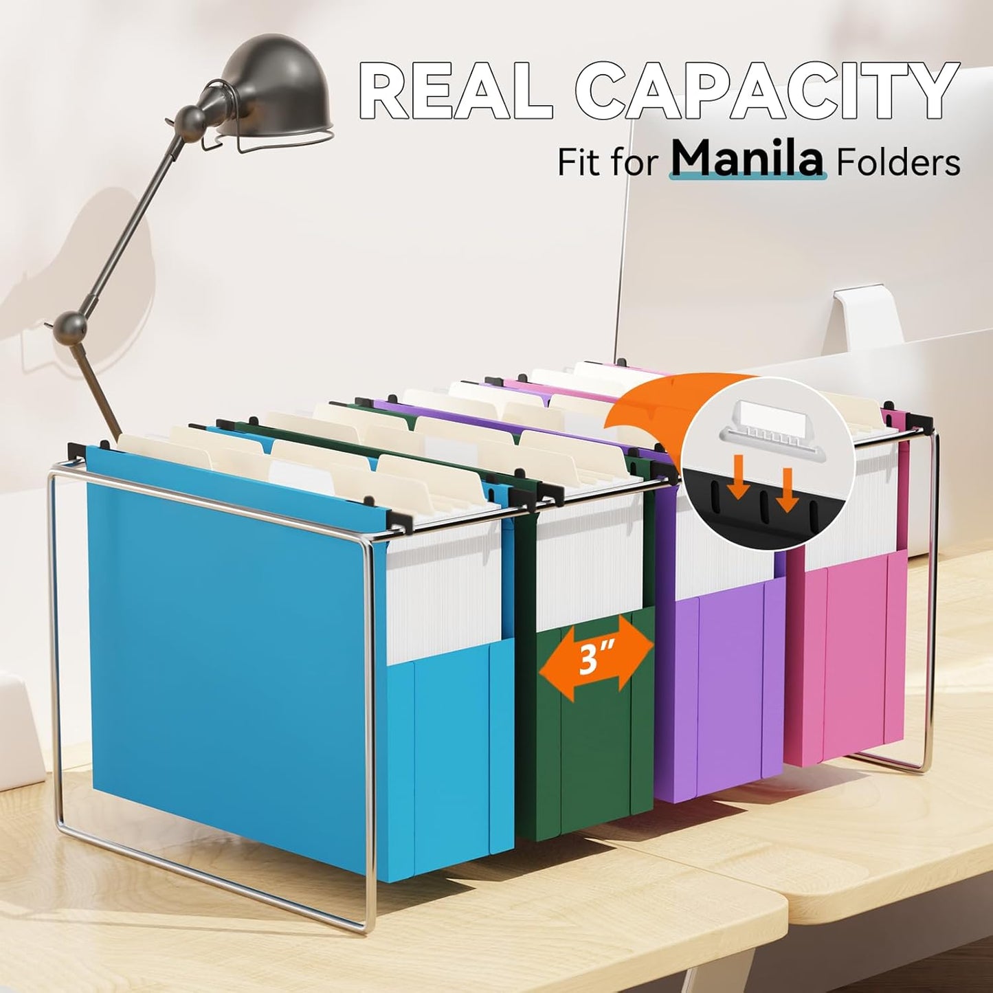 Plastic Expandable Hanging File Folder Letter Size,Heavy Duty 3 Inch Expansion,6 Pack Extra Capacity Hanging Folders,Accordian Pocket,Adjustable Tabs,Hanging Organizer for Bulky Files-Colored