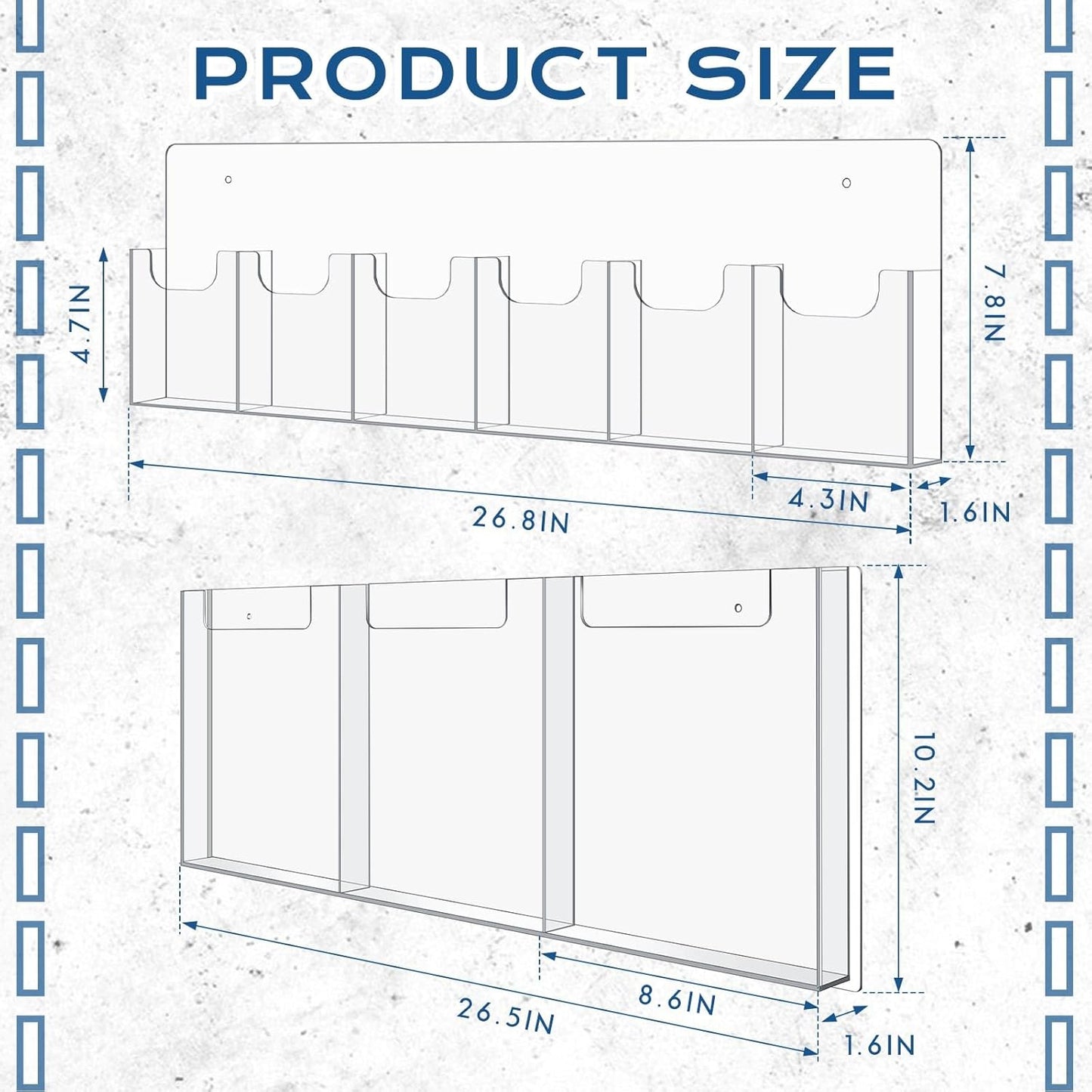 Sherr 2 Pcs Acrylic Brochure Pamphlet Holder Wall Mount 2 Sizes 9 Pocket Fits for 8.5" x 11" and 4" x 9" Brochure Magazine Holder Literature Multi Slot Wall Mount Combo Display Clear Flyer