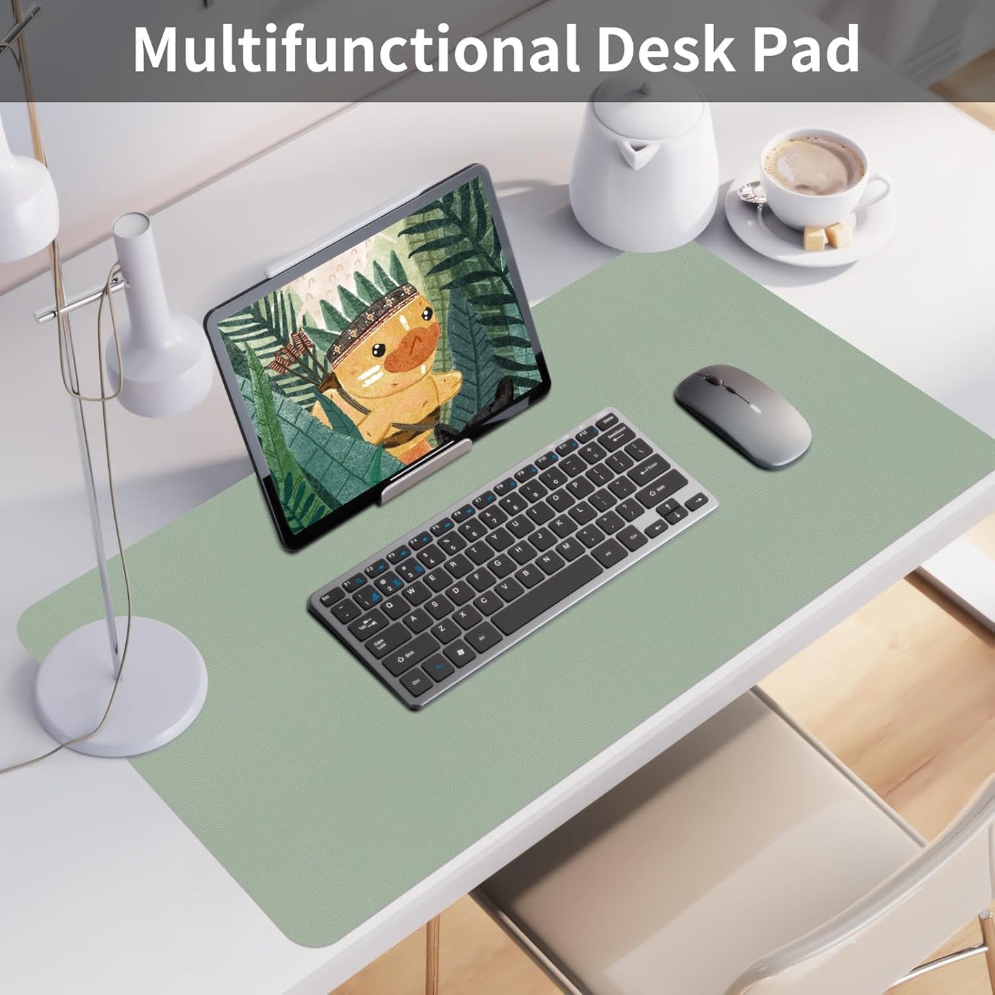 Bloss Leather Desk Mat, Large Mouse Pad, Non-Slip Desk Protector Mat, Leather Desk Blotter, Waterproof Desk Pad for Office Home Decor/Grey Green(31.5×15.7 Inches)