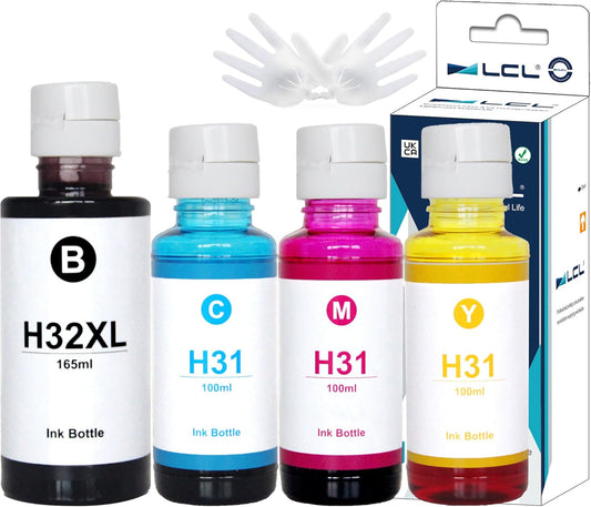 LCL 31 32XL Ink Bottle Set Refill Compatible with HP Smart Tank 7301 7001 7602 6001 5101 5102 5000 Plus 651 551 455 457 450 GT-5810 GT-5820 Printers (165ML 32XL Black,100ML 31 Color)