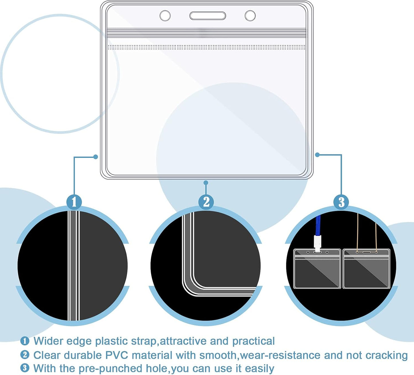 Zonon 150 Pcs Name Badge Holders Clear Plastic ID Card Name Tag Holders Badge Sleeves Horizontal Waterproof Transparent PVC Sleeve Cover Pouch for Office School Travel(4.53 x 3.94 Inch)