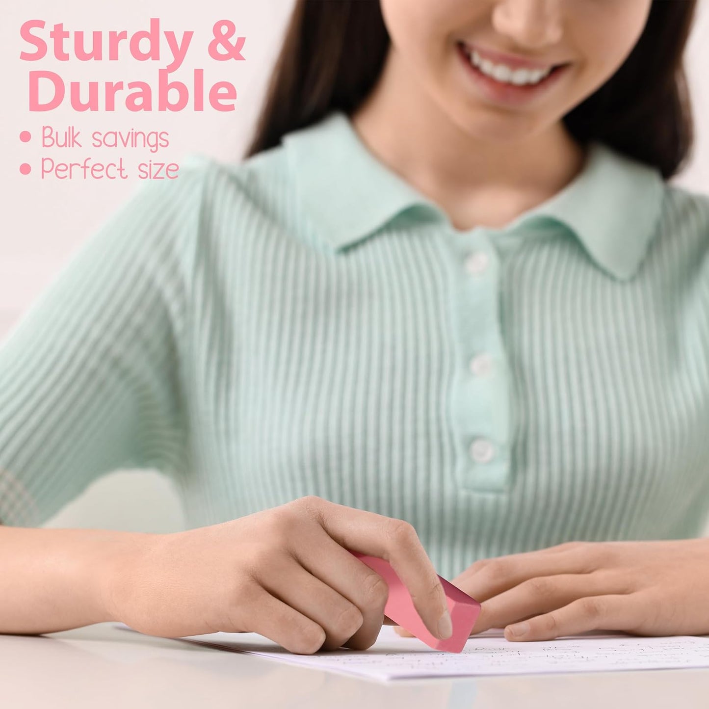 Erasers Bulk, 500 Pink Erasers for School, School Supplies for Kids