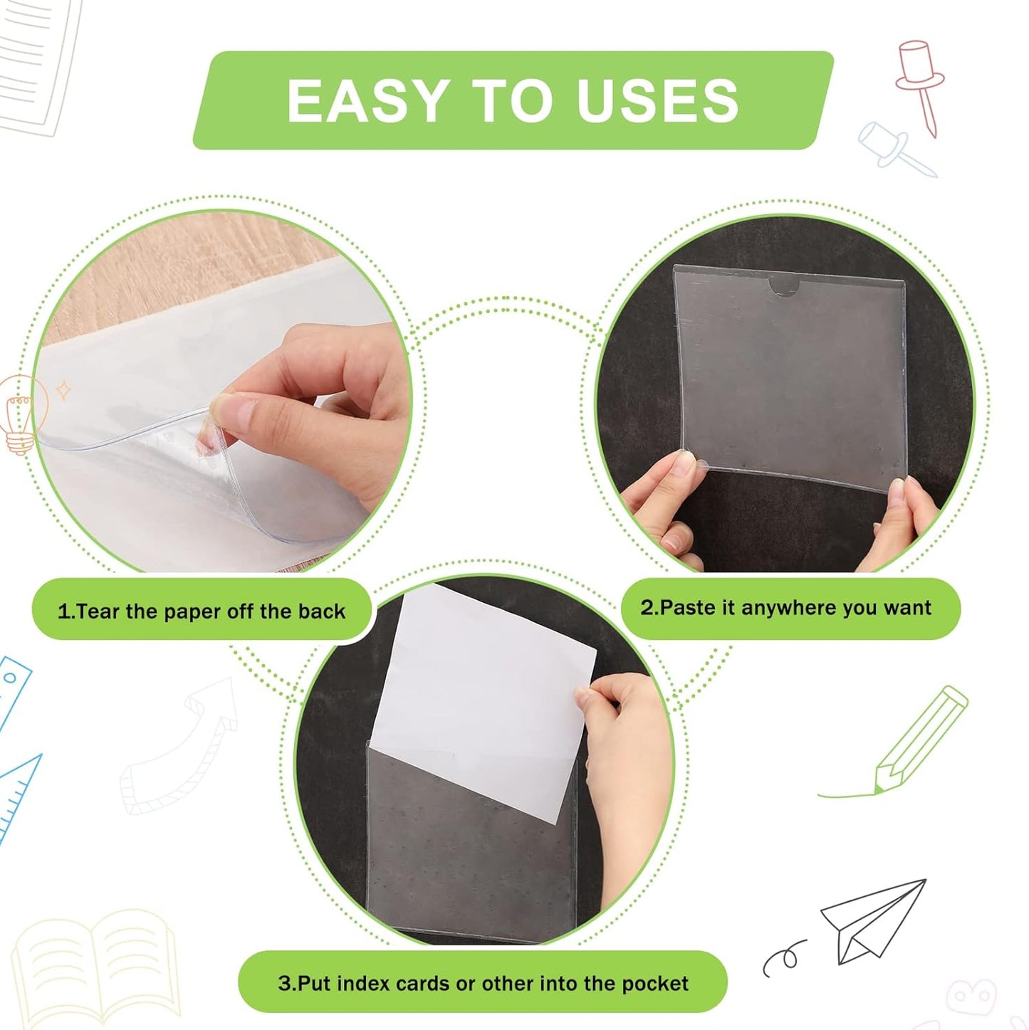 30 Pack Self-Adhesive Index Card Pockets with Top Open for Loading - Ideal Index Card Holder for Organizing and Protecting - Crystal Clear Plastic (5.9 x 4.7 Inches)