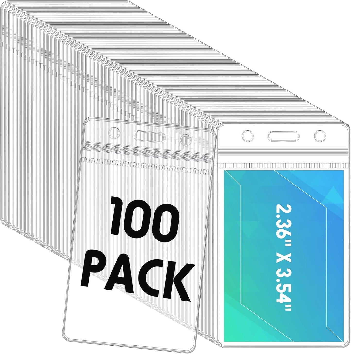 Marspark 100 Pieces Clear Plastic Name Badge ID Card Holders Vertical Name Badge ID Card Holders with Waterproof Resealable Zip Transparent PVC Sleeve Cover for Office School