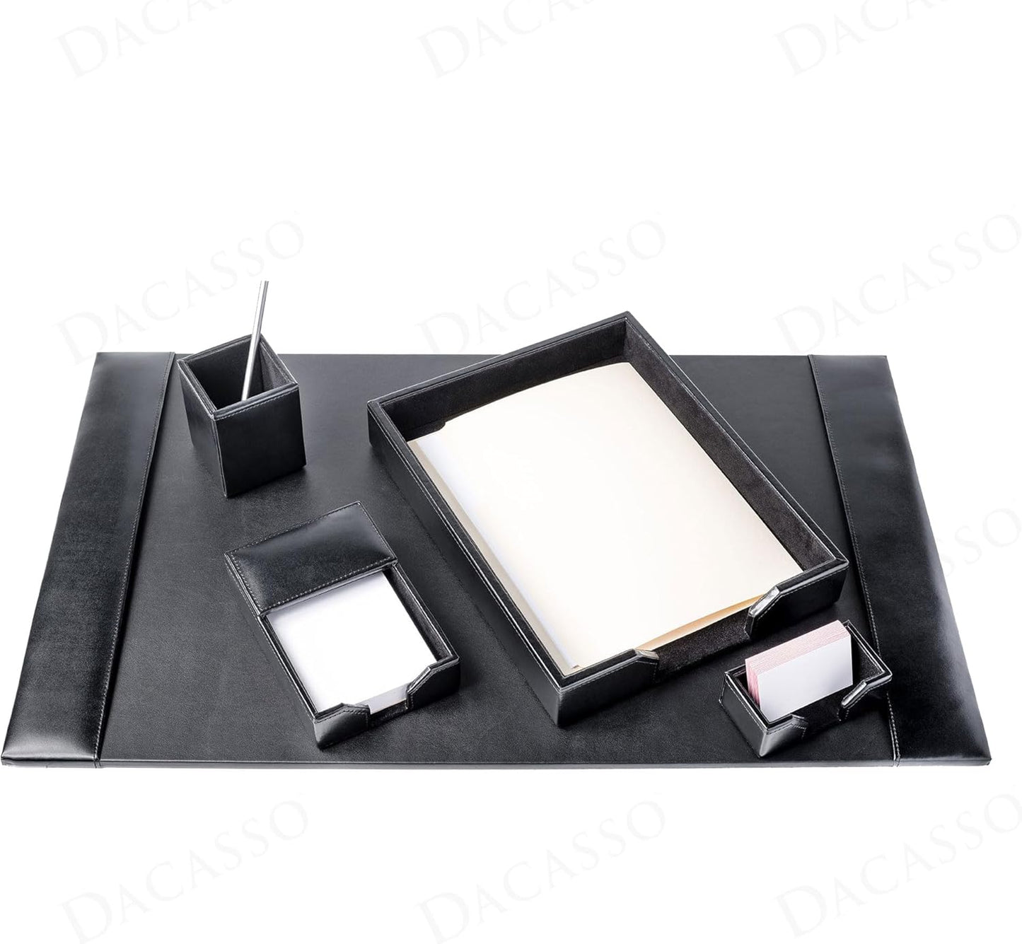 Dacasso Bonded Set Luxury Leather Desk Pad & Desk Organization Essentials, 5 Piece, Black