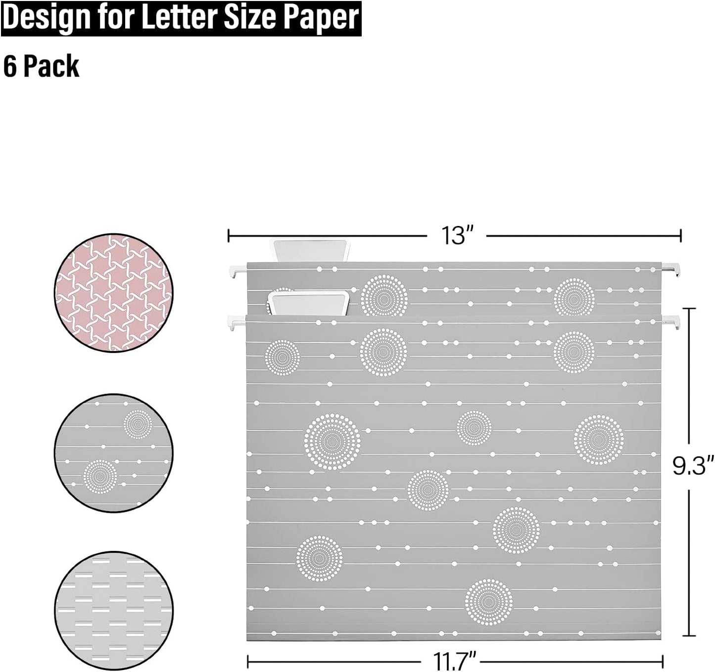 Y YOMA 6 Pack Decorative Hanging File Folders Letter Size File Folder Cute Pretty Hanging Folder Organizer for Filing Cabinet Office Home Desktop with 1/5-Cut Adjustable Tabs, 3 Silver Foil Design