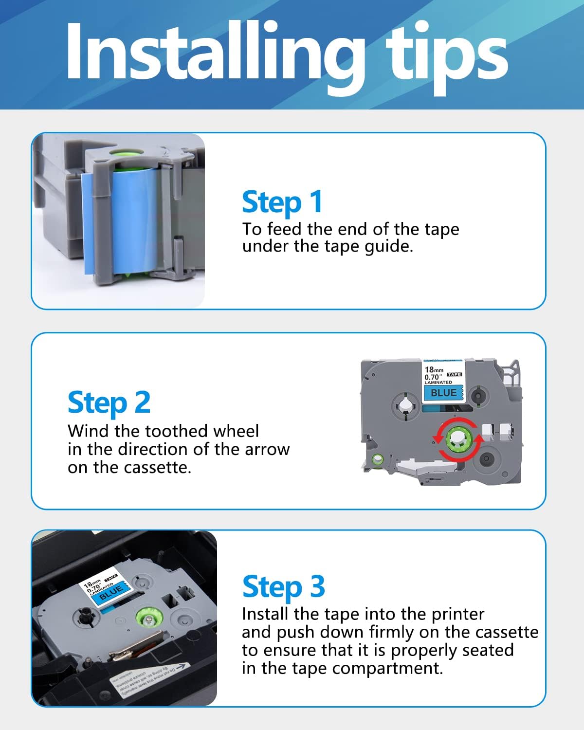 Weemay Compatible 3 Pack TZe-541 Replacement for Brother P-Touch Label Tape 18mm 0.7 Black on Blue 3/4 TZe TZ Tape TZ-541 TZ541 TZe541 for PT-D400AD PT-D610BT PT-D600 PT-D410 Printer, 0.7" x 26.2'