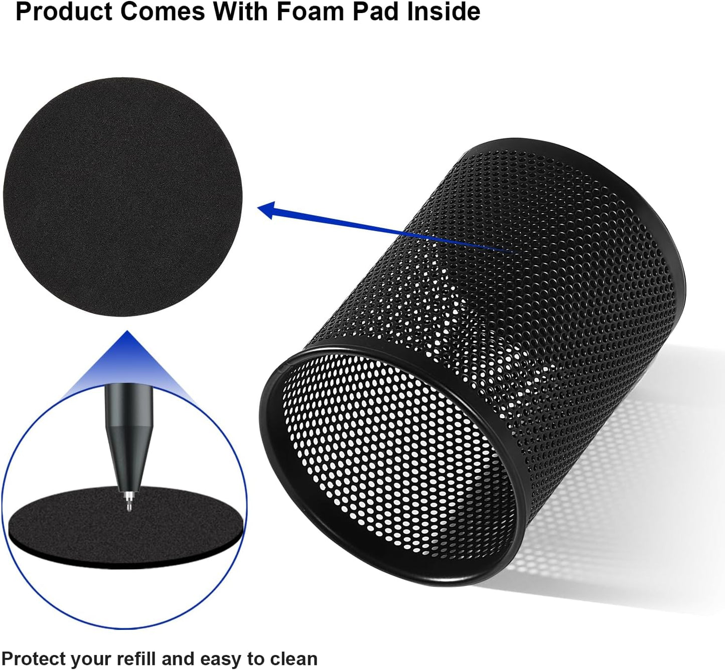 Comix Pen Holder Desk Organizer, Wire Mesh Pencil Cup with Foam Pad and Non-Slip Bottom Office Supplies Desk Accessories for Home Office School, 2 Packs