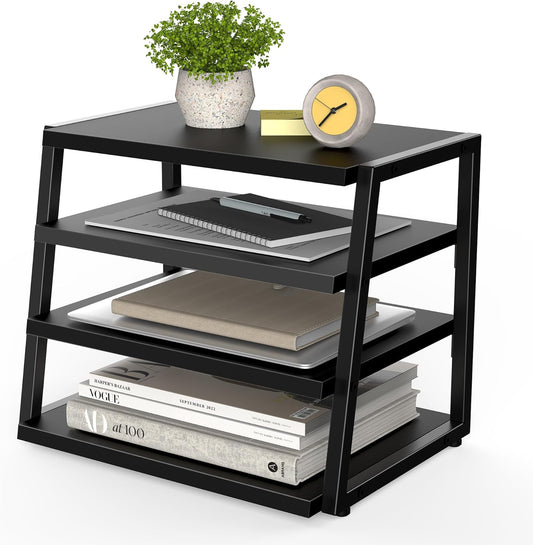 Fenge Desk Shelf Organizer, 4 Tier Desktop Shelf, Wood and Metal Office Shelves, Corner File Organizer for Office Supplies, Top of Desk Organizers and Accessories