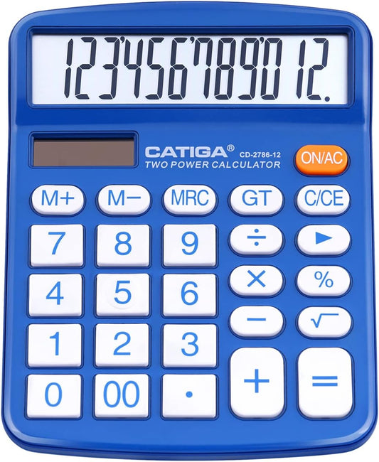 CATIGA Desktop Calculator 12 Digit with Large LCD Display and Sensitive Button, Solar and Battery Dual Power, Standard Function for Office, Home, School, CD-2786