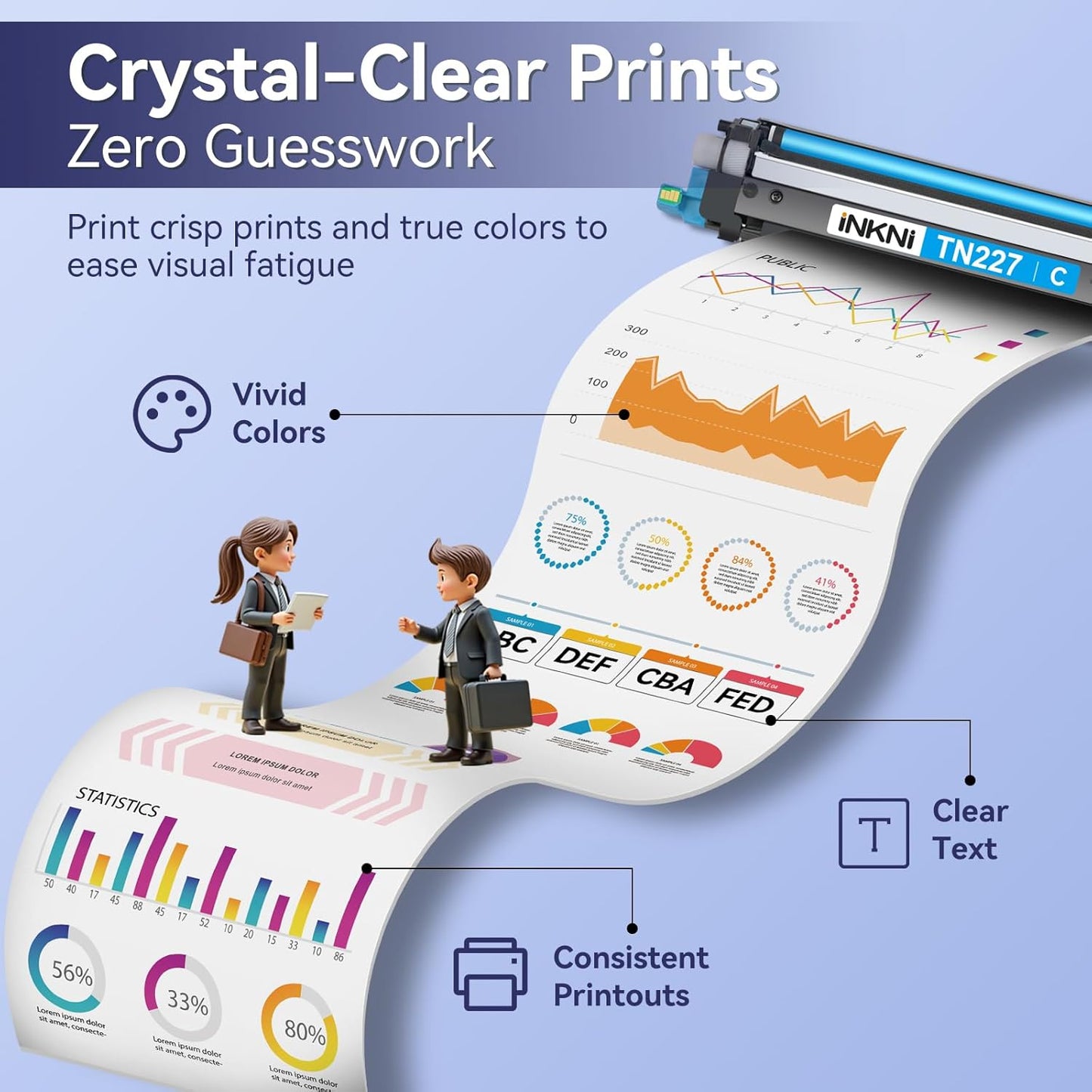 TN227 high yield toner cartridge 4 pack(with chip) Compatible Replacement for brother tn227 tn227bk tn223 tn-227 tn-227bk toner for HL-L3270CDW MFC-L3770CDW MFC-L3710CW HL-L3290CDW MFC-L3750CDW Prints