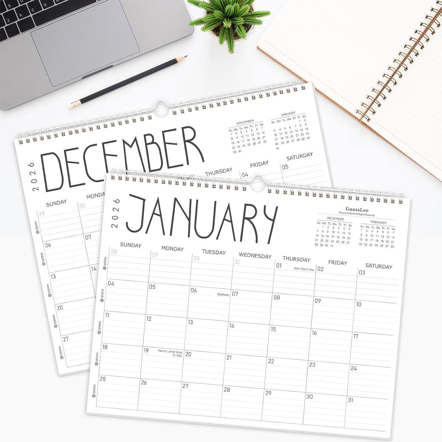 GuassLee Wall Calendar 2026, 2026 Calendar Wall from Jan. 2026 to Dec 2026, 14" X 11" Paper Monthly Planner Wall Hanging Calendar with Thick Paper for Office Home Planning & Organizing