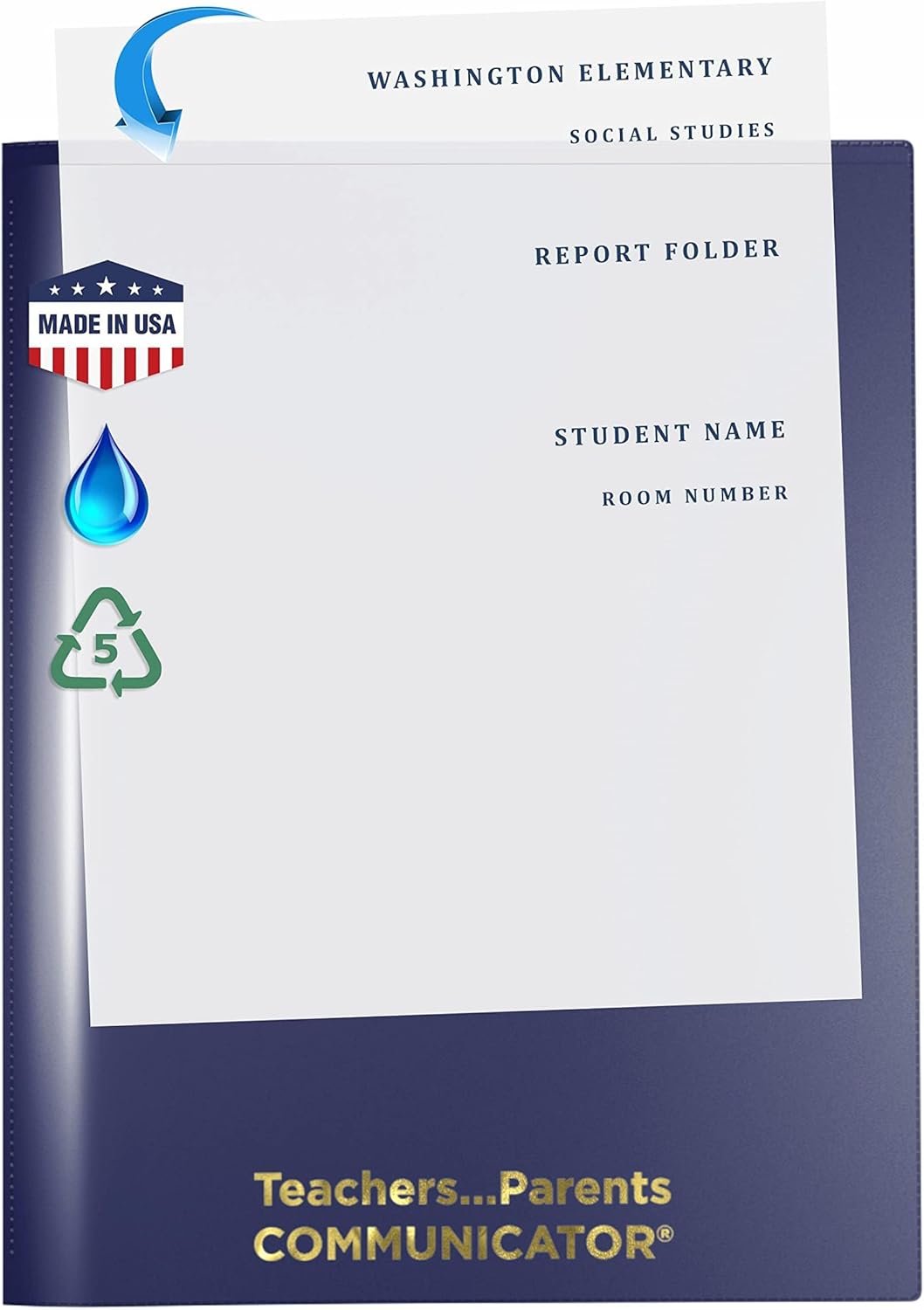 Nicky's Folders® English Communicator, Parent-Teacher Folder, Patented Tear-Resistant, Flexible Plastic, 2 Inside Pockets, 2 Exterior Sleeves, Letter Size Paper, Single Color (24 Pack) (Metallic Blue)