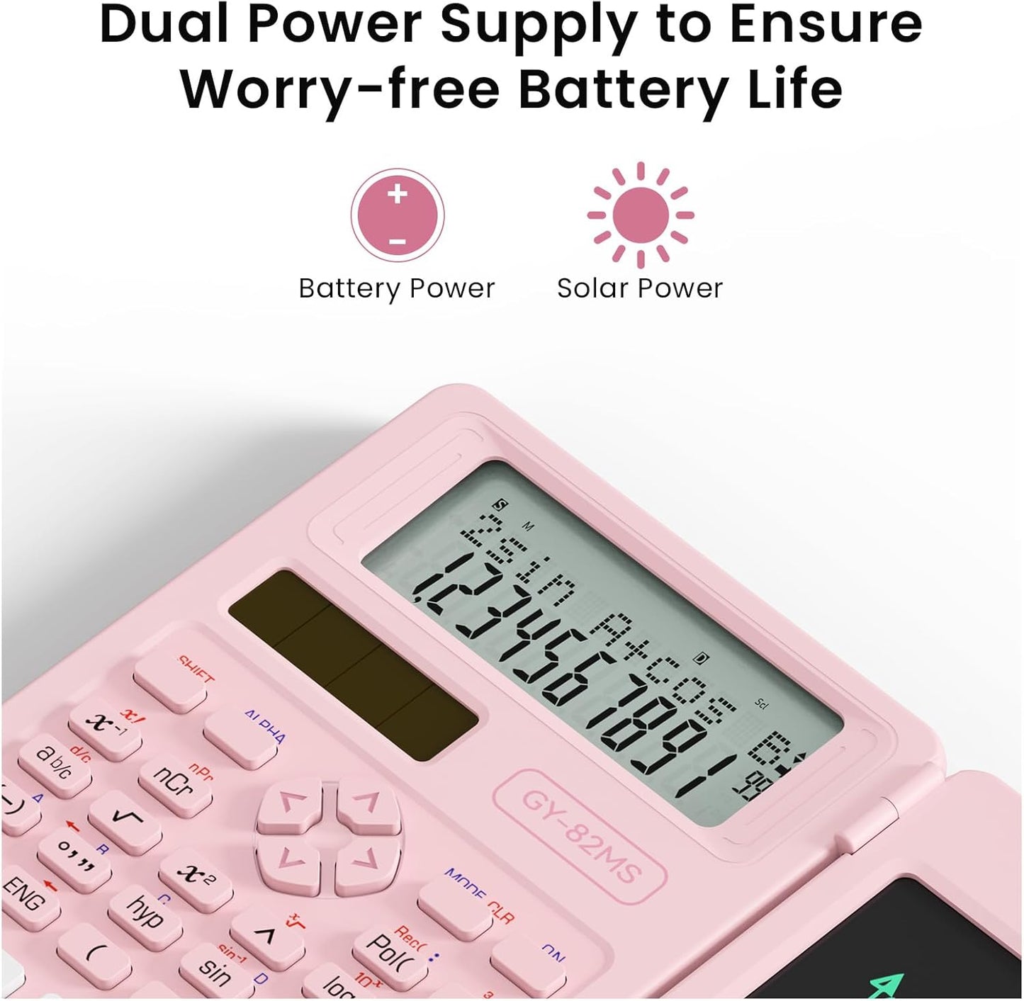 Scientific Calculators for School with Notepad, ROATEE Pink Cute School Supplies for Girls Middle and High School Stuff for Student, 240 Functions 82 MS Foldable 2-Line Display Solar and Battery Power