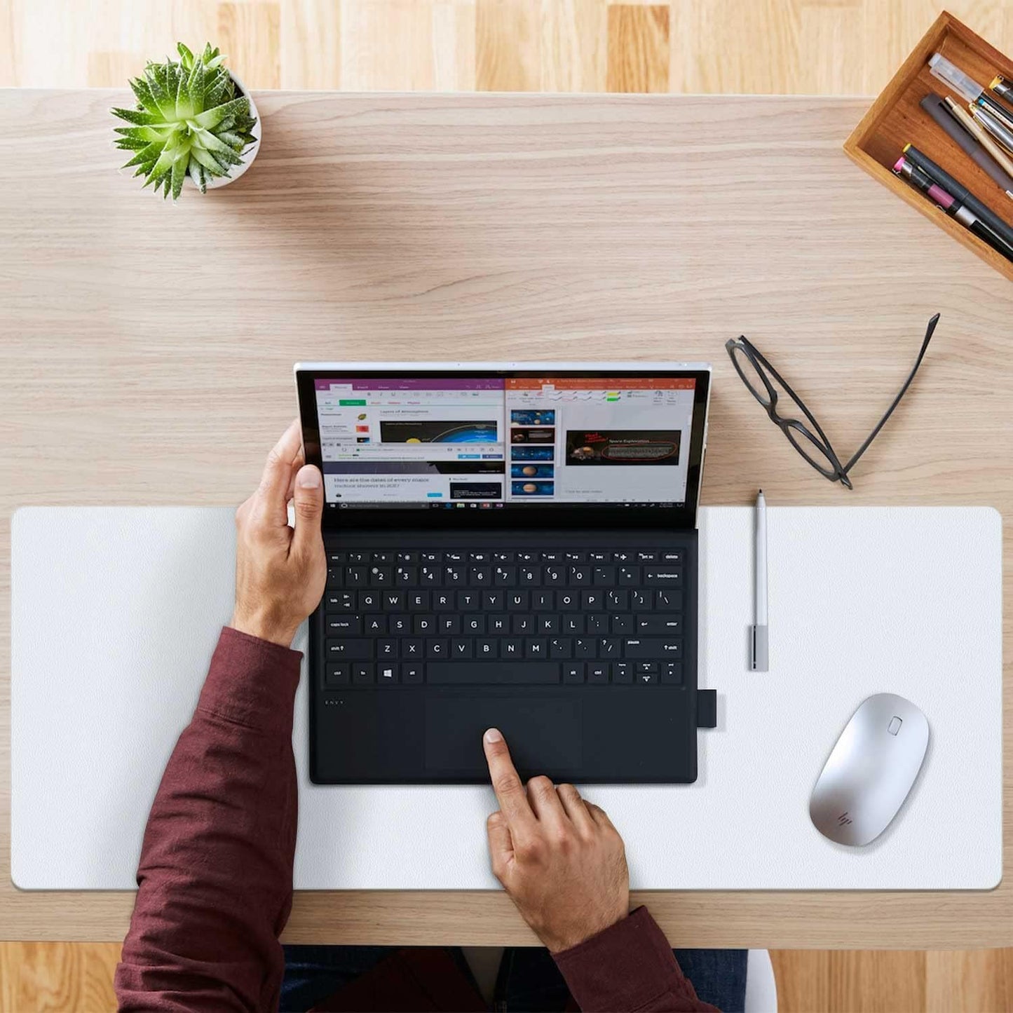 Aothia Double-Sided PU Leather Desk Pad - Non-Slip Large Mouse Pad & Desk Mat for Office, Home - Waterproof, Easy to Clean, Durable Dual-Sided Surface (36" x 17", White)