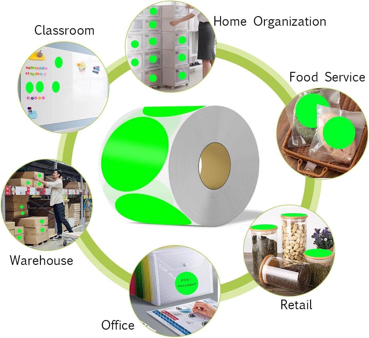 PARLAIM 3 Inch Color Coding Dot Stickers, 500 per Dispenser Box Color Coded Circle Label, Fluorescent Green Inventory Large Stickers
