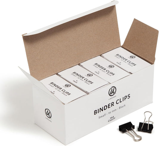 U Brands Binder Clips, Small 3/4-Inch Width, 1/3-Inch Paper Holding Capacity, Black and Silver Steel, 144-Count - 653U08-24