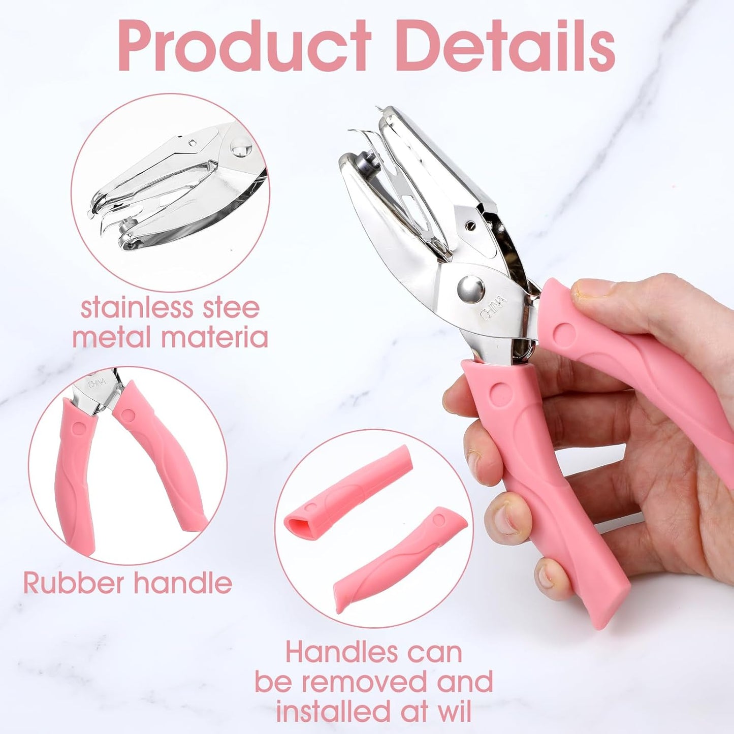 Shape Hole Puncher,5mm Durable Shape Hole Punch,Holes Punchers Shapes with Rubber Handle, Small Holes Puncher for Clothing Tickets DIY Craft Labels Scrapbooking Tools,Pink