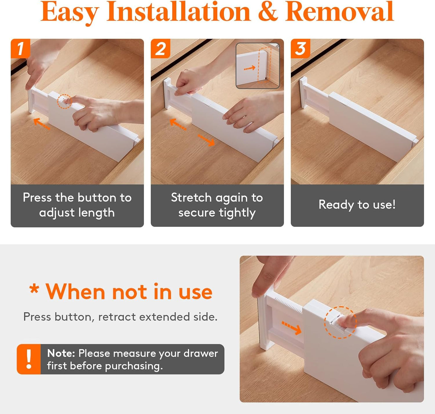 Lifewit 6 Pack Drawer Dividers 4" High, 11-17" Adjustable Clothes Organizers, Expandable Dresser Separators in Bedroom/Bathroom/Kitchen/Office, White
