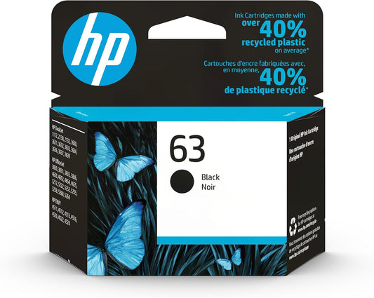 HP 63 Black Ink Cartridge for HP Printers | Works with Printer Series: DeskJet 1112, 2130, 3630; ENVY 4510, 4520; OfficeJet 3830, 4650, 5200 | Eligible for Instant Ink | F6U62AN
